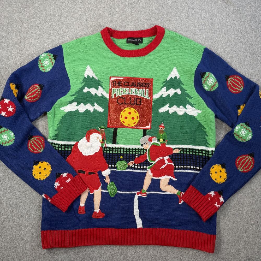 Blizzard Bay Ugly Christmas Sweater Adult LG Santa Mrs Claus Pickleball Holiday